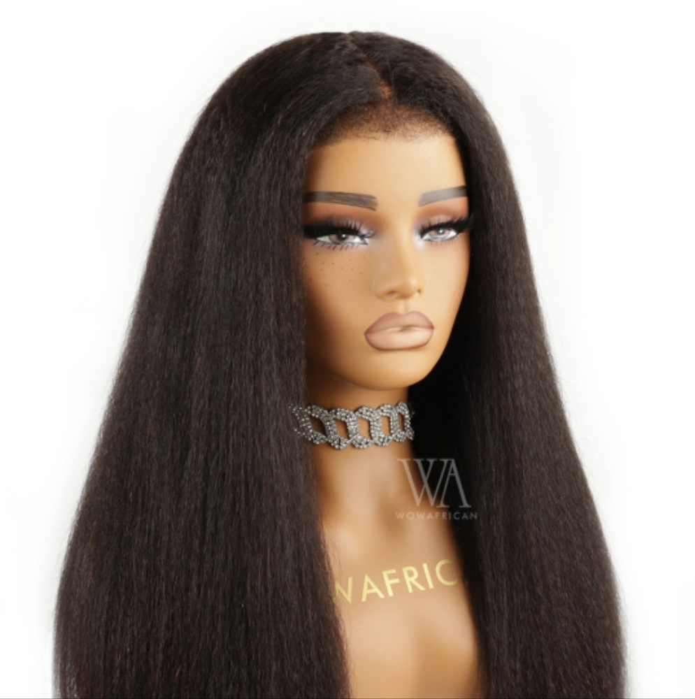 WOWAFRICAN Pull&Go 360 Invisible Adjustable Strap Kinky Straight Human Hair Wig